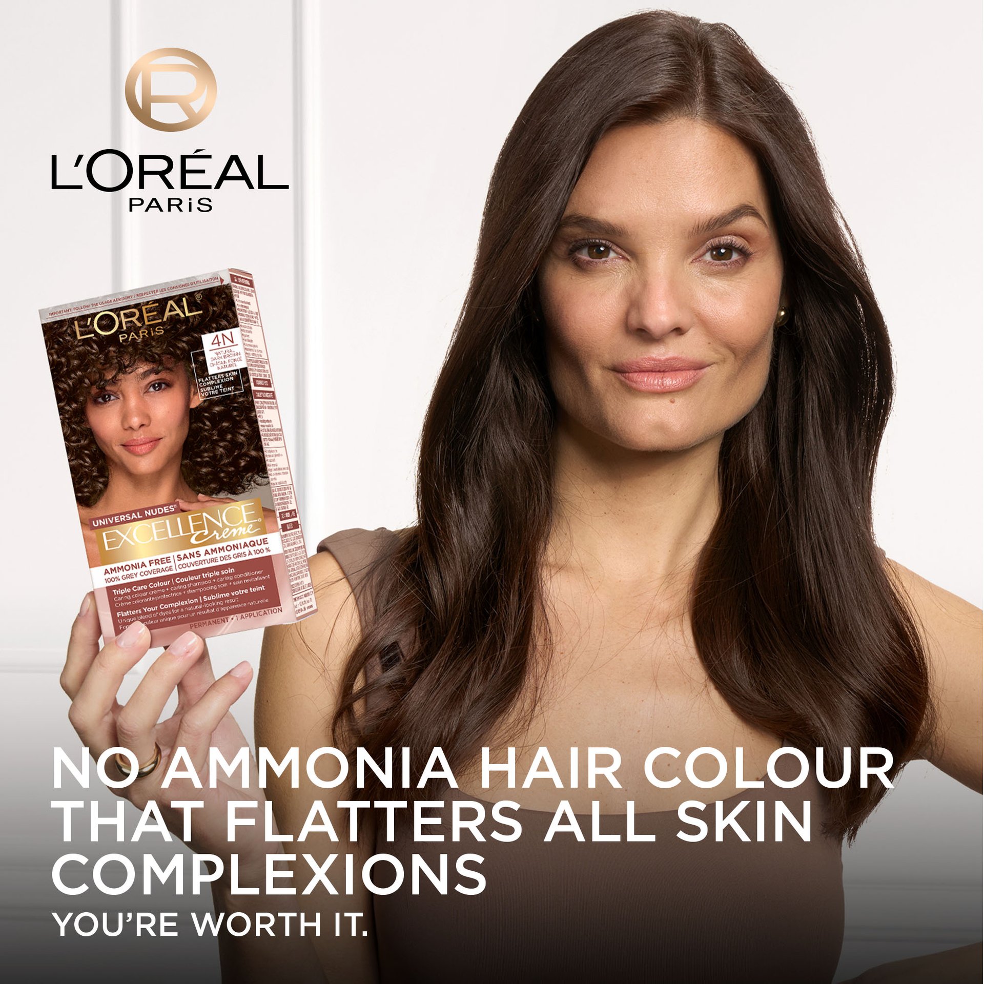 Close-up of wavy, natural brown hair, with white text "5N CHÂTAIN NATUREL" (meaning "5N Natural Brown") overlaid.